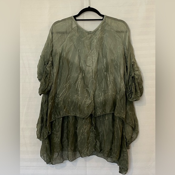 Silk and viscose blend green lagenlook bohemian cottagecore fairycore blouse - Picture 2 of 8